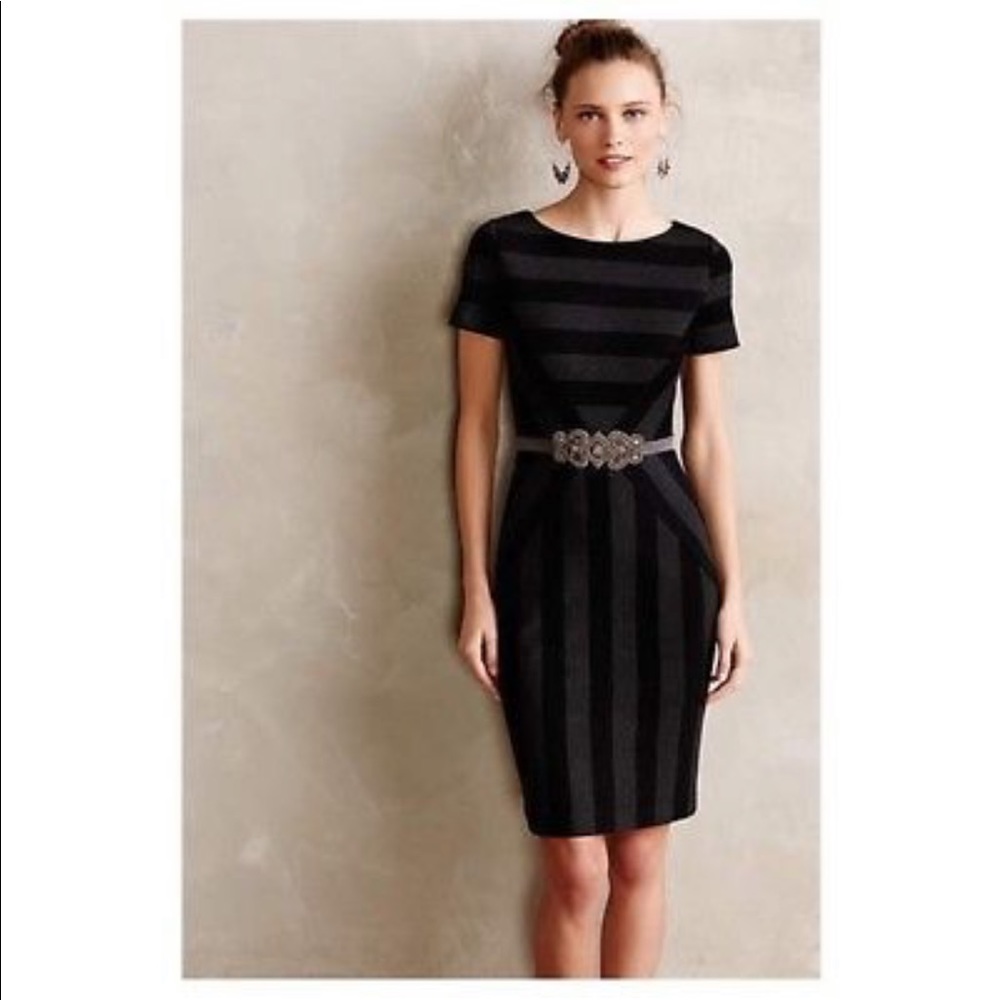Maeve Black and Gray Striped Pencil Dress
